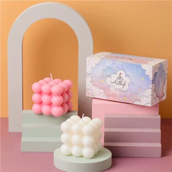Bubble Candle-Cube Soy Wax Candles,Home Decor Candle,Scented Candle Set 2 Pieces - Picture 3 of 6